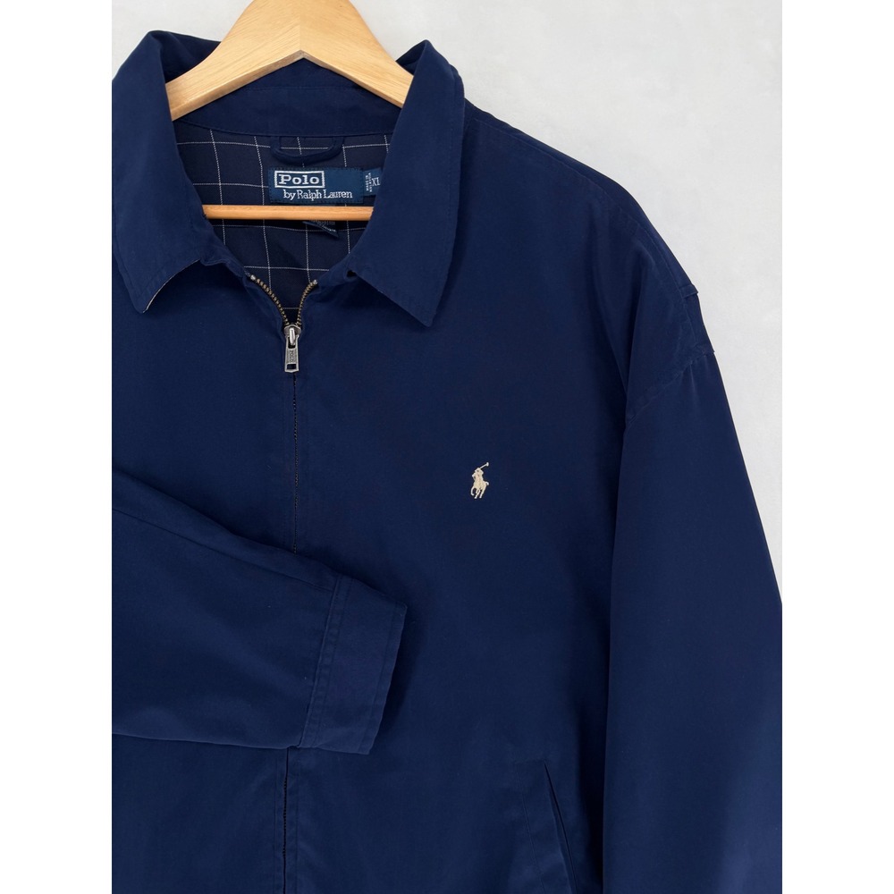 Vintage Polo Ralph Lauren Harrington Jacket Mens XL Navy Blue Plaid Lined 90s